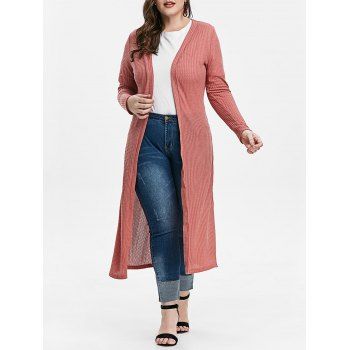 

Plus Size Open Front Long Cardigan, Lipstick pink