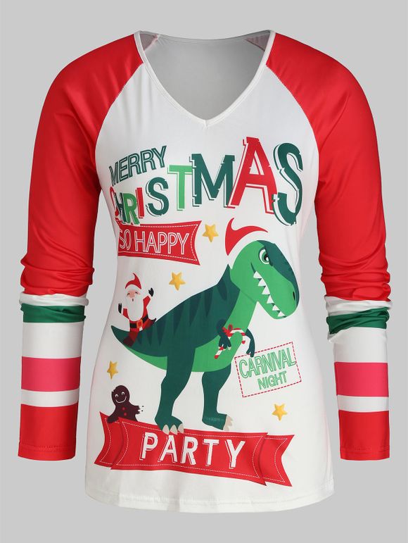 T-shirt de Noël Dinosaure Imprimé de Grande Taille - multicolor A 3X