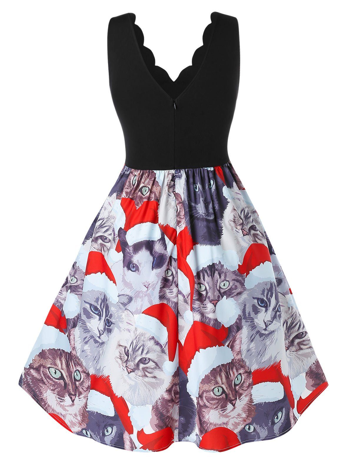 28 Off 2020 Plus Size Scalloped Cat Print Christmas Dress In