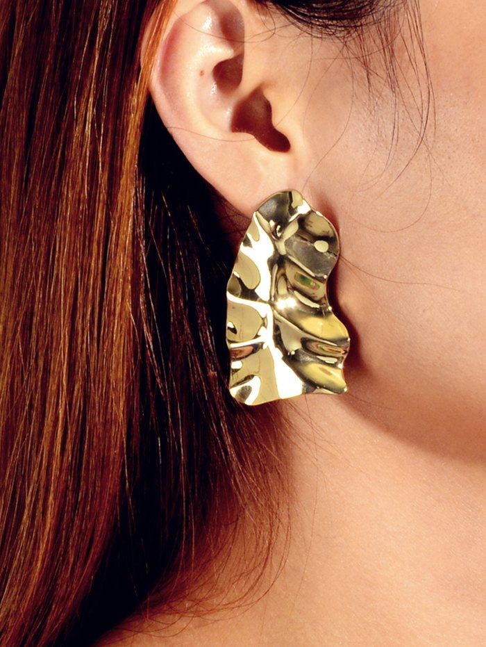 Irregular Crumpled Alloy Stud Earrings - GOLD 