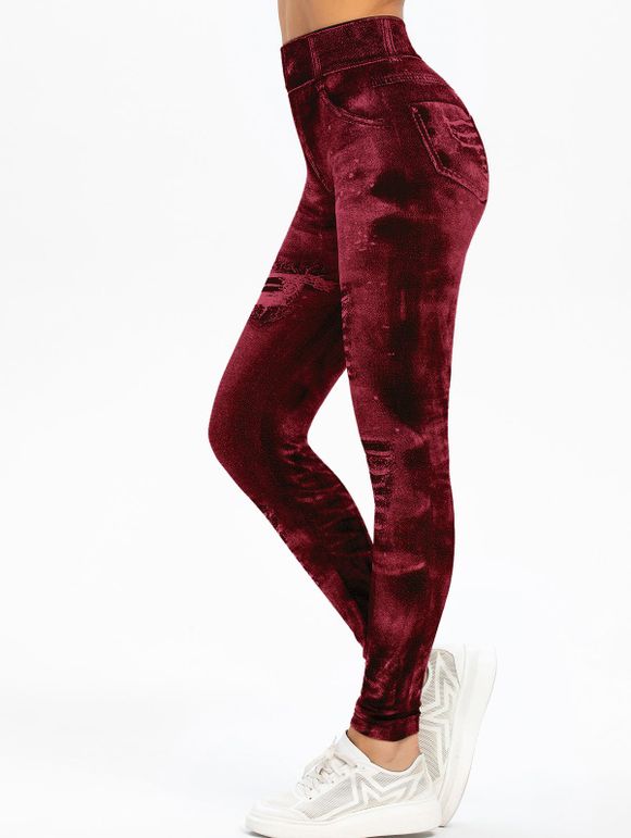 Legging 3D Imprimé Jersey à Taille Haute - Rouge Vineux ONE SIZE