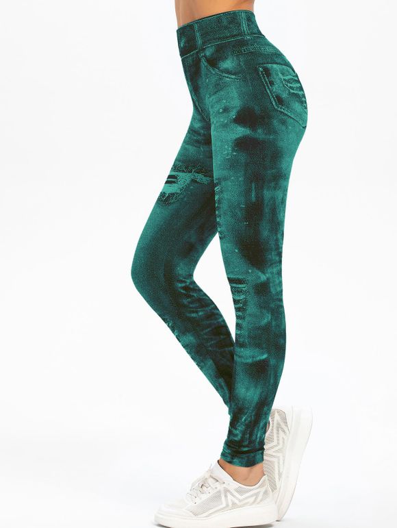 Legging 3D Imprimé Jersey à Taille Haute - Vert Tortue de Mer ONE SIZE
