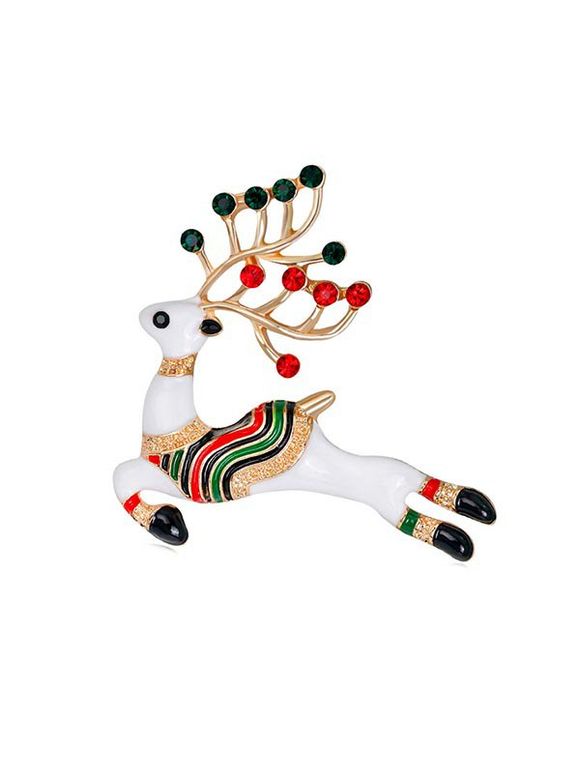 Broche de Noël Cerf Multicolore avec Strass - Or 