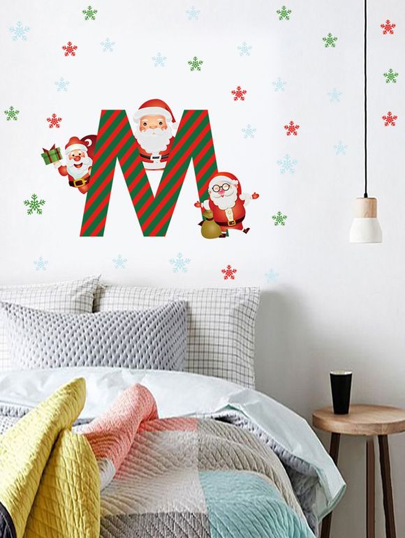 Autocollant Mural Père Noël et Flocon de Neige Imprimés - multicolor 40*60CM