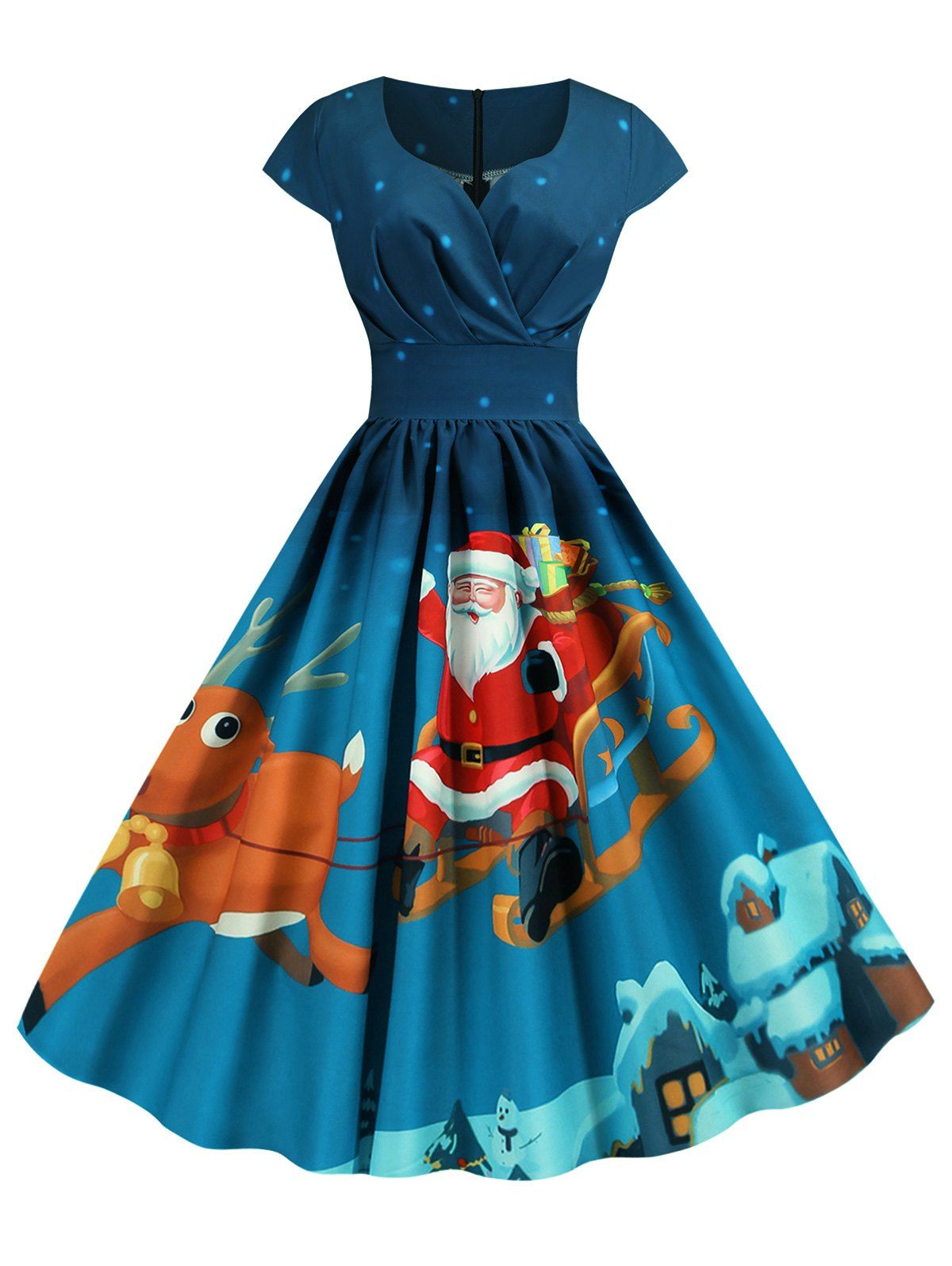 [28% OFF] 2021 Christmas Santa Claus Elk Snowman Print Surplice Dress ...