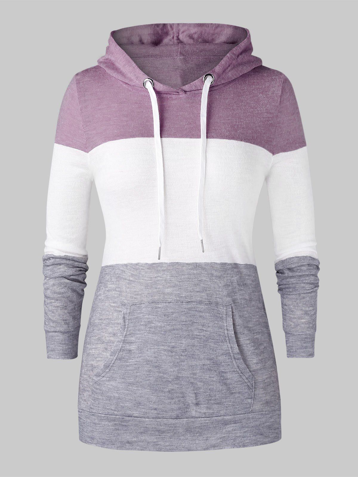 

Plus Size Colorblock Pocket Knit Pullover Hoodie, Multi-c