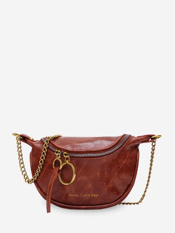 

Semicircle Waist Crossbody Zipper Bag, Brown