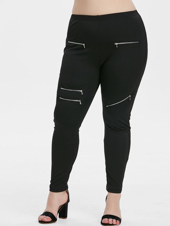 Pantalon Zippé à Taille Haute de Grande Taille - Aurora Noir 2X
