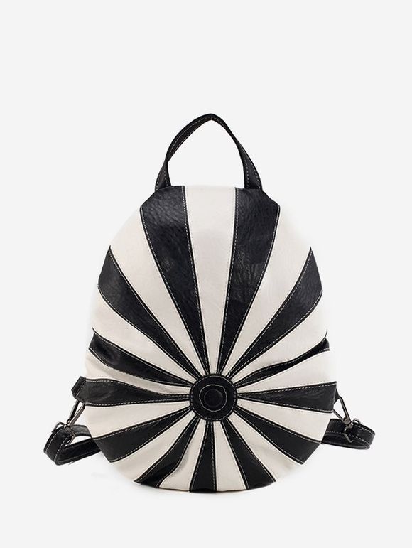 Striped Jointed Leather Casual Backpack - BLACK 