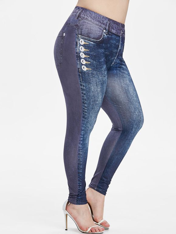 Legging Moulant 3D Jean Imprimé de Grande Taille - Bleu Foncé Toile de Jean 5X