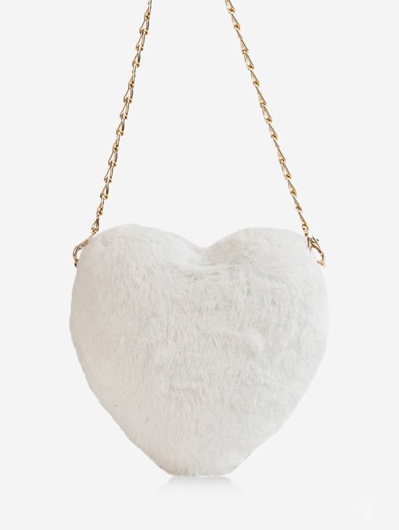 Sac à Bandoulière de Noël Mini Cœur en Fausse Fourrure - Blanc Lait 