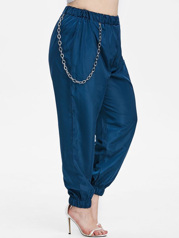 Pantalon de Jogging Chaîne en Métal de Grande Taille à Taille Elastique - Bleu 1X