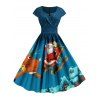 Robe Superposée à Imprimé Père Noël et Bonhomme de Neige - Bleu Marine XL