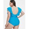 Ruffle Lattice Plus Size Plunge One-piece Swimsuit - BLUE 2X