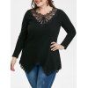 Plus Size Lace Insert Ribbed Knitwear - BLACK 2X
