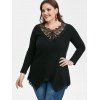 Plus Size Lace Insert Ribbed Knitwear - BLACK 4X