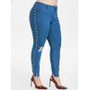 Jean Déchiré Embelli de Fausse Perle à Taille Haute de Grande Taille - Bleu Toile de Jean 1X