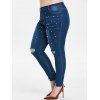 Jean Déchiré Embelli de Fausse Perle à Taille Haute Grande Taille - Bleu Toile de Jean 4X