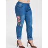 Pantalon Brodé Grande Taille en Vichy - Bleu Foncé Toile de Jean 4X