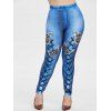 Legging 3D Papillon Imprimé Grande Taille à Lacets - Bleu de Soie 3X