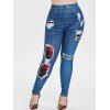 Legging à Carreaux 3D Déchiré Imprimé Grande Taille - Bleu Océan 5X