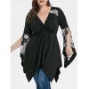 Haut Mouchoir Fendu Coupe Basse à Manches de Cloche de Grande Taille - multicolor L
