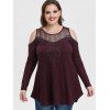 Plus Size Cold Shoulder Lace Insert Knitwear - RED WINE L