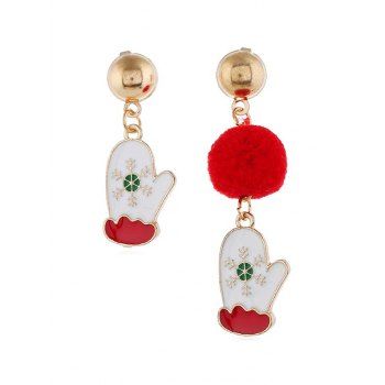 

Christmas Santa Snowflake Fuzzy Ball Asymmetric Earrings, Red