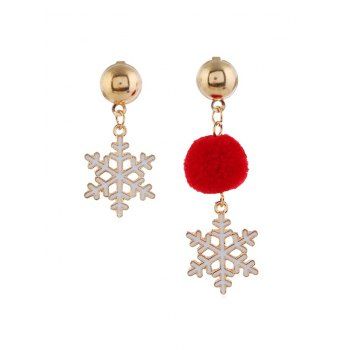 

Christmas Santa Snowflake Fuzzy Ball Asymmetric Earrings, Red