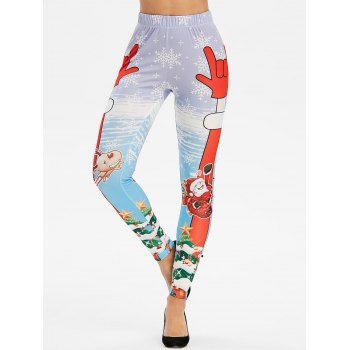 

Christmas Santa Claus Print High Waisted Skinny Leggings, Multicolor a