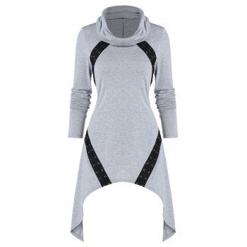 

Asymmetric Cowl Neck Grommets Crisscross Sweatshirt, Gray