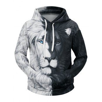 

Contrast Color Lion Printed Hoodie, Black