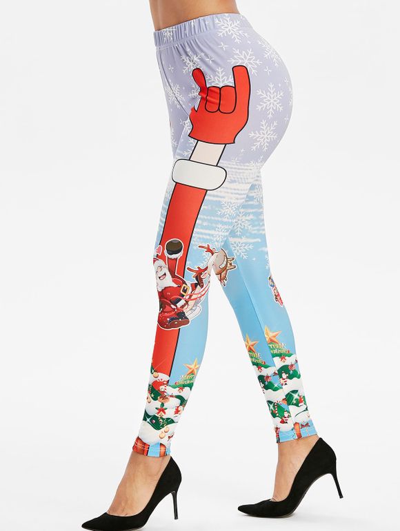 Legging Moulant Père Noël Imprimé à Taille Haute - multicolor A L