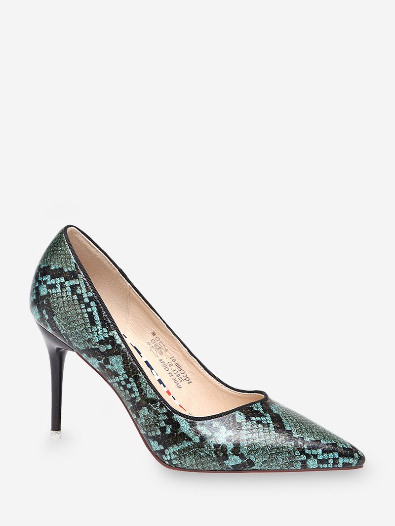 

High Heel Snake Pattern Faux Leather Pumps, Medium sea green