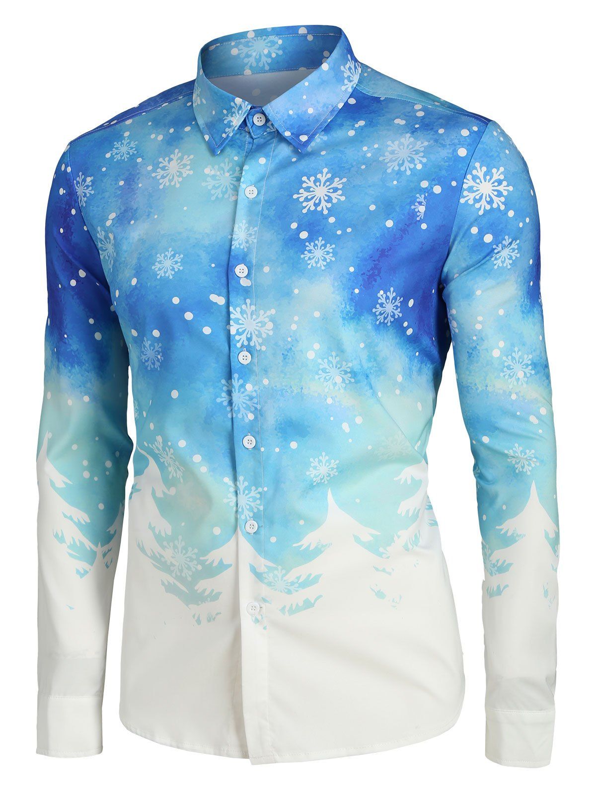 

Plus Size Christmas Tree and Snowflake Print Button Up Shirt, Multi