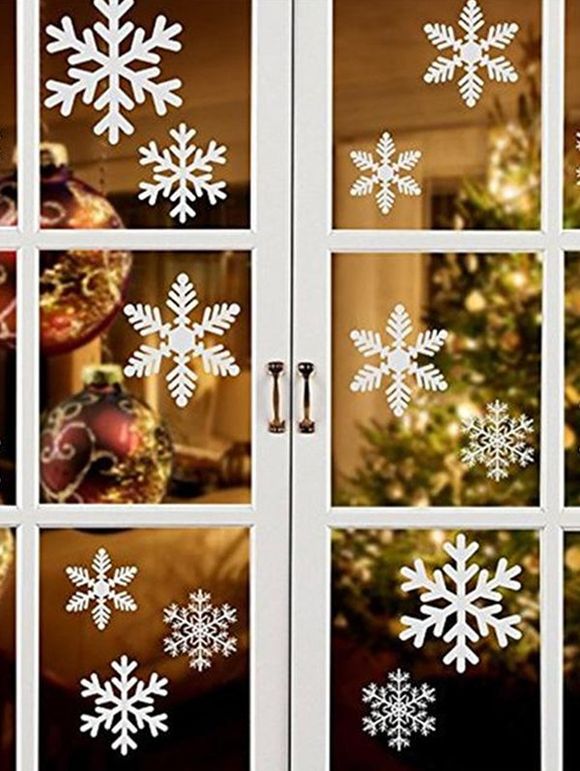 Christmas Snowflake Pattern Wall Sticker Set - WHITE 