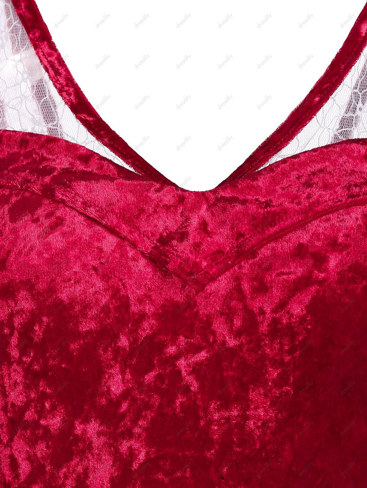 Robe de Noël en Dentelle Insérée à Epaule Dénudée en Velours - Rouge 3XL
