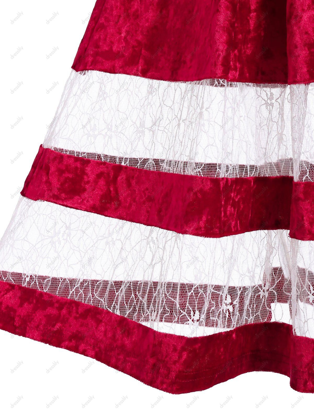 Robe de Noël en Dentelle Insérée à Epaule Dénudée en Velours - Rouge 3XL