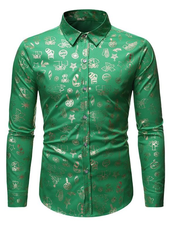 Chemise Boutonnée Motif de Noël Imprimée à Manches Longues - Vert L