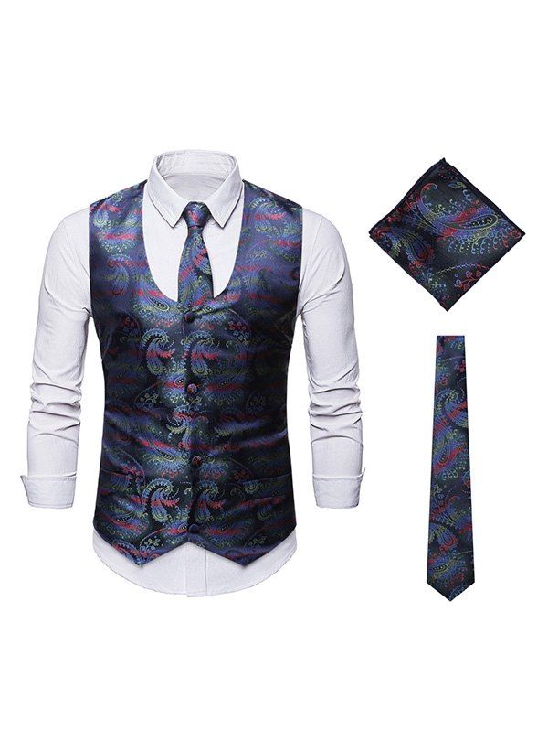 

Paisley Pattern Button Decoration Waistcoat, Green