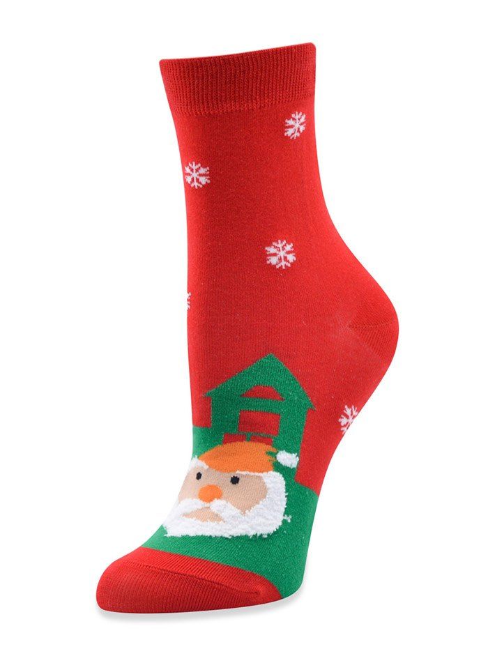 

Christmas Santa Snowman Elk Cotton Socks, Red