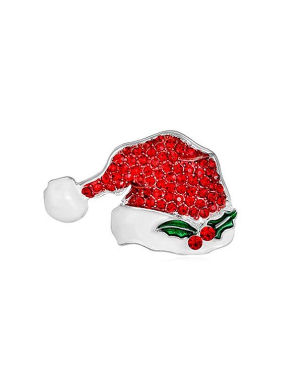 Broche Chapeau de Noël avec Strass en Alliage - Rouge 