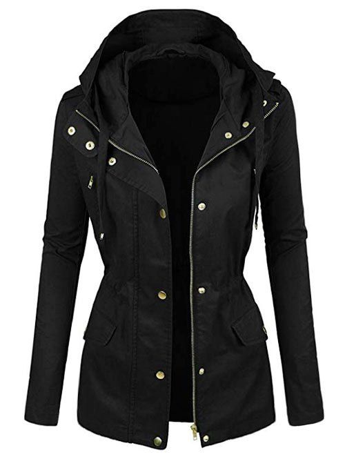 Plus Size capuche Manteau solide cordon de serrage - Noir 5X