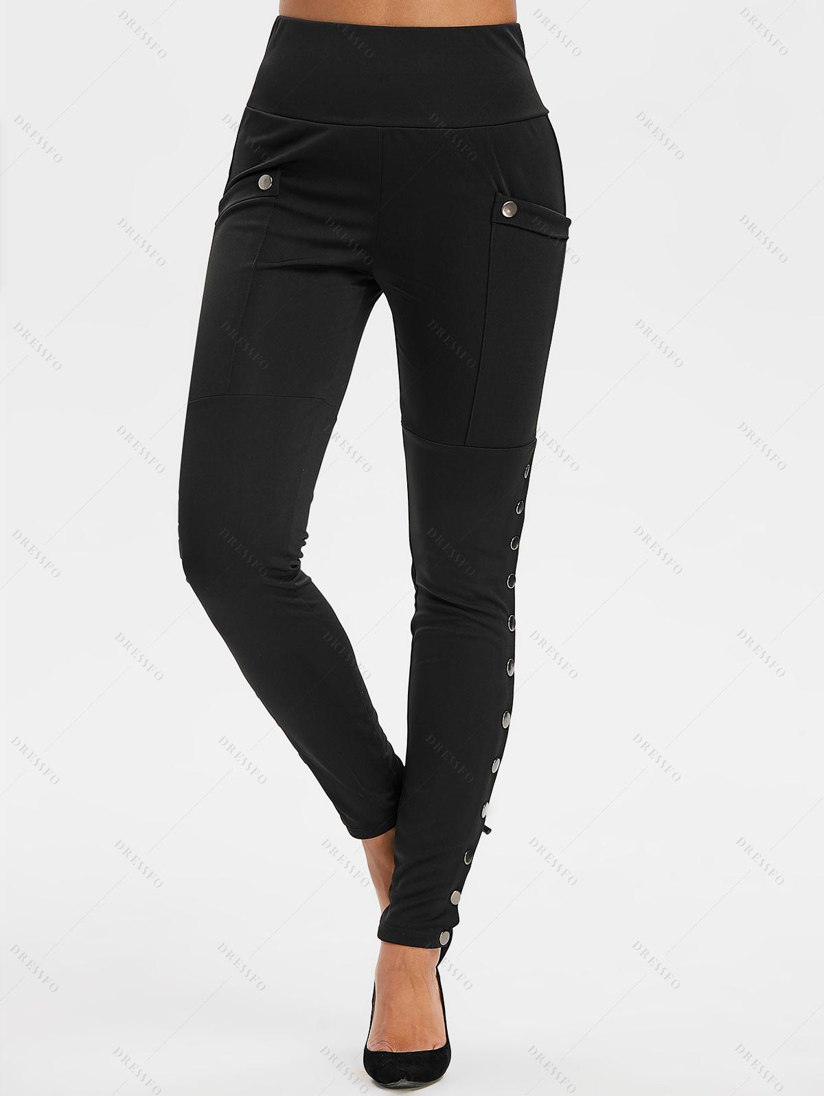 [43% OFF] 2020 High Waisted Pocket Snap Button Side Leggings In BLACK ...