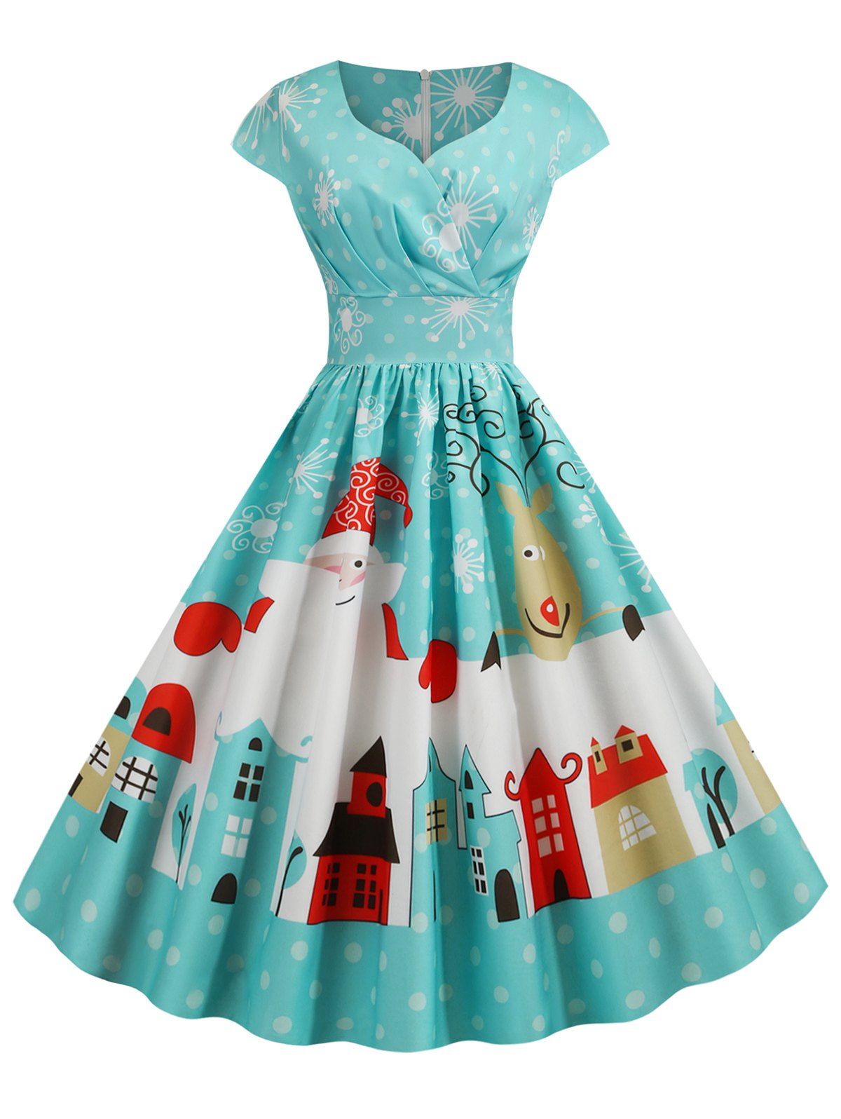 

Christmas Castle Santa Claus Tree Print Surplice Dress, Midnight blue
