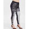 Legging Moulant Motif de 3D Denim Imprimé de Grande Taille - Noir 1X