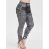 Legging de Noël Moulant 3D Père Noël et Sapin Imprimés de Grande Taille - Noir 2X