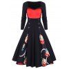 Robe Vintage de Noël Epinglée Imprimée de Grande Taille - Rouge L