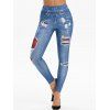 Legging Motif Déchiré à Carreaux à Imprimé 3D - Bleu Dodger 2XL