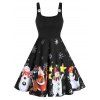 Robe Evasée Père Noël et Bonhomme de Neige Imprimés Sans Manches - multicolor A 3XL